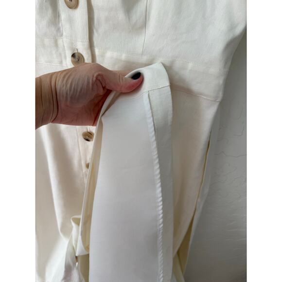 Cremieux White Button Down Short Sleeve Waist Tie Midi Linen Dress Size 6 - Picture 5 of 6